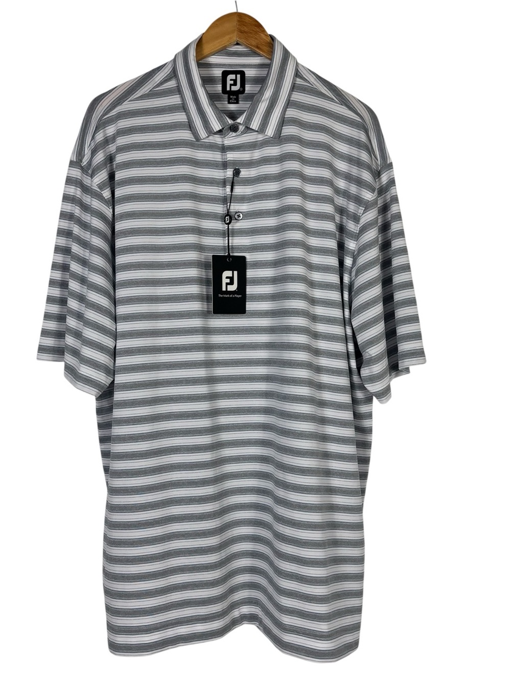 FootJoy NWT Gray White Stripe Lisle Golf Polo Shirt Men's Size 2XL Classic Fit